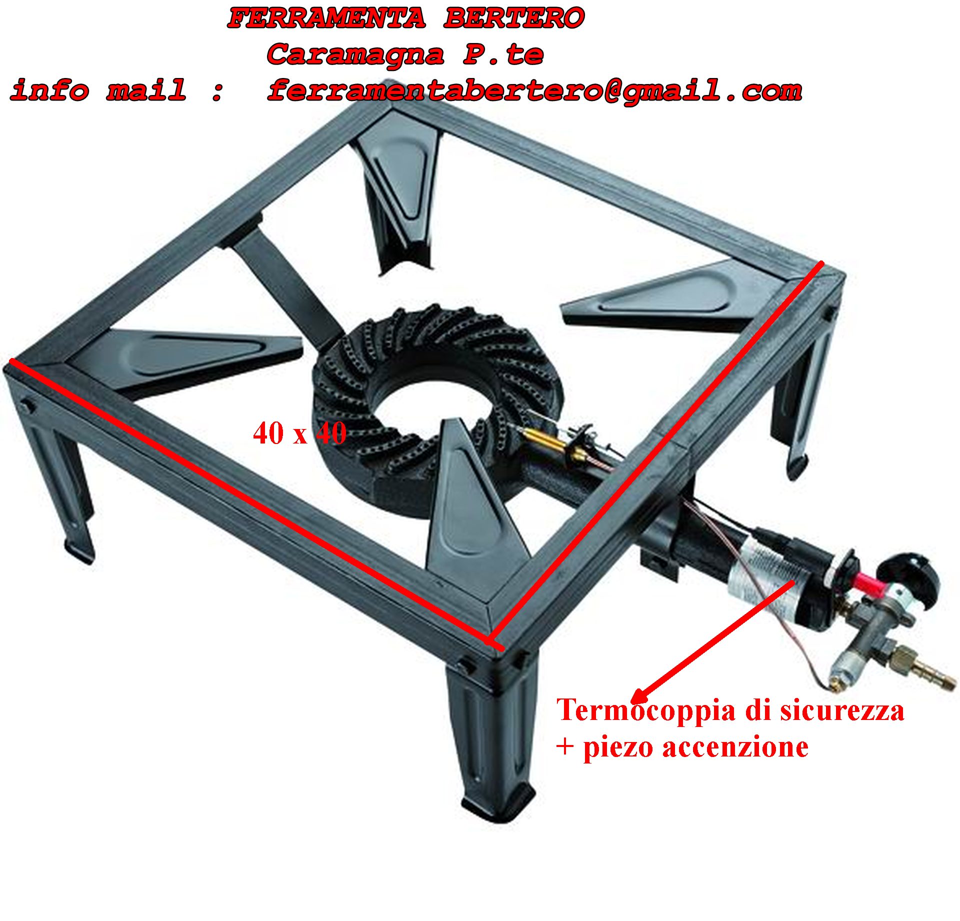 FORNELLONE A GAS CON TERMOCOPPIA E PIEZO